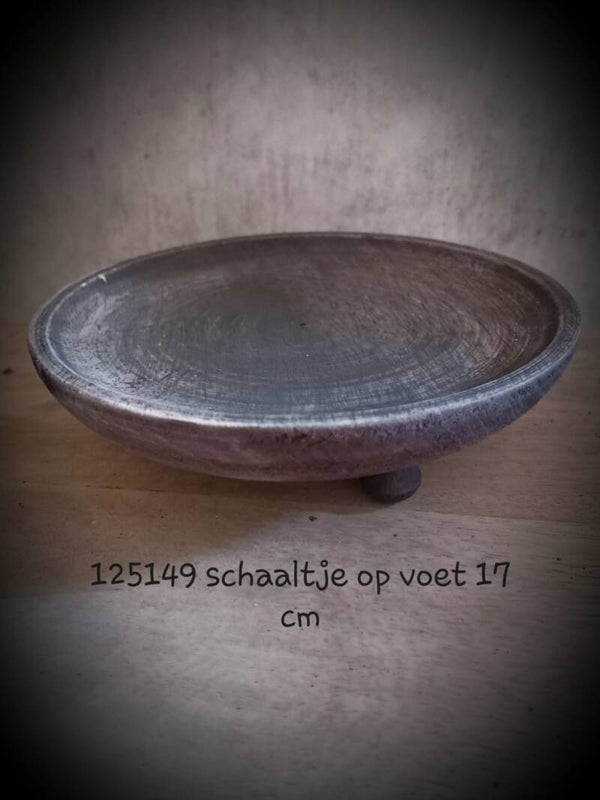 125149  schaaltje op voetje mango hout 17 cm vintage grey