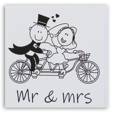 KAART Bruids paar  'Mr & Mrs' op fiets