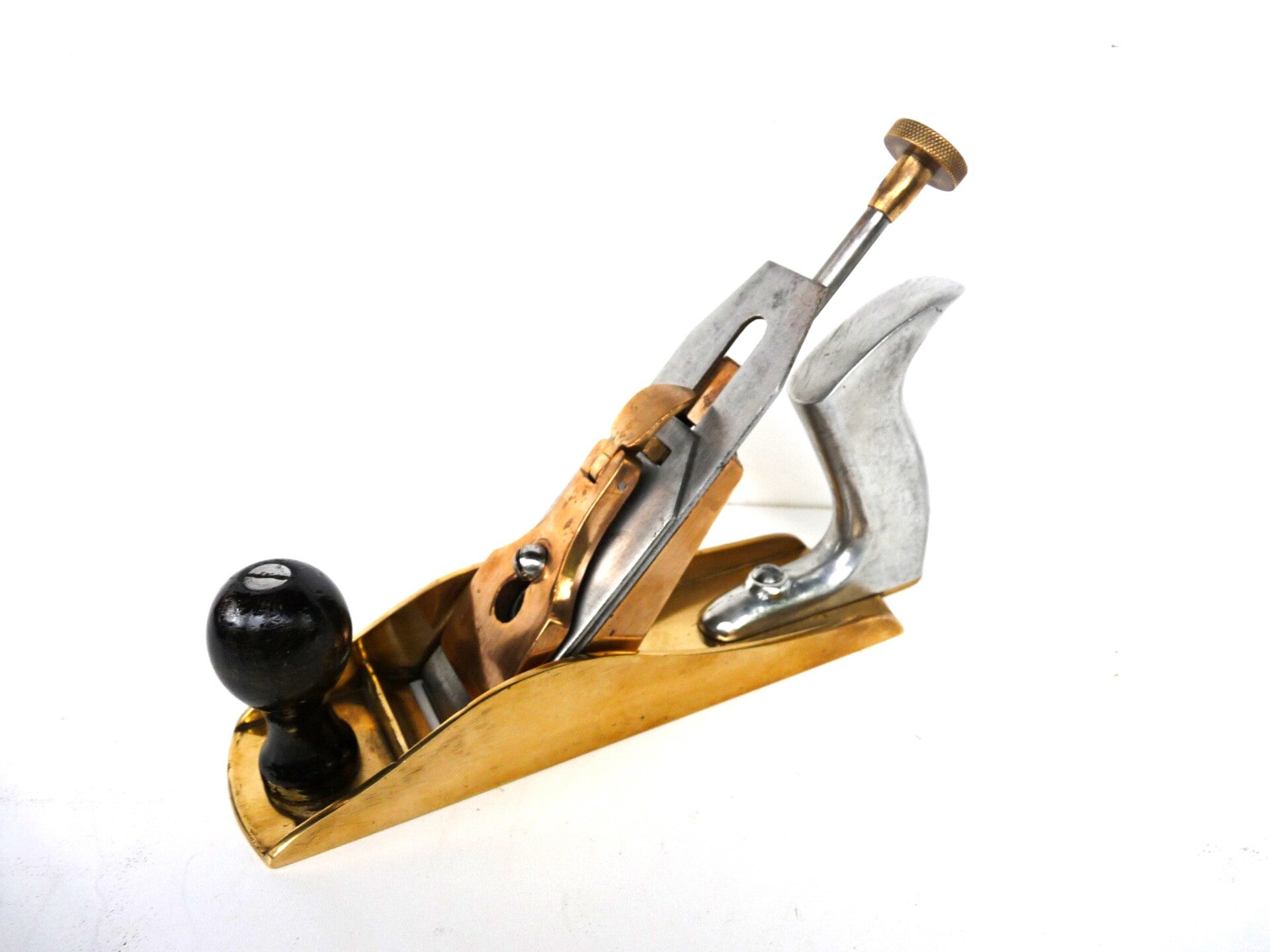 Lfd.Nr.004 - Seltener Hobel aus Messing,  im Norris-Stil, mit Alu-Griff