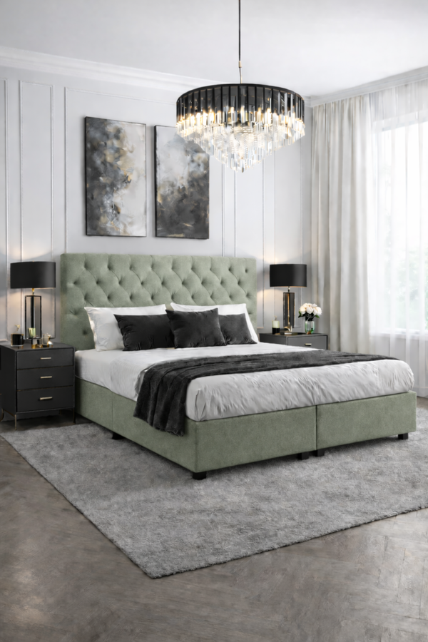 Boxspring Leusden OP MAAT (Verkrijgbaar in diverse soorten stoffen en kleuren en ook in meegestoffeerd matras!)