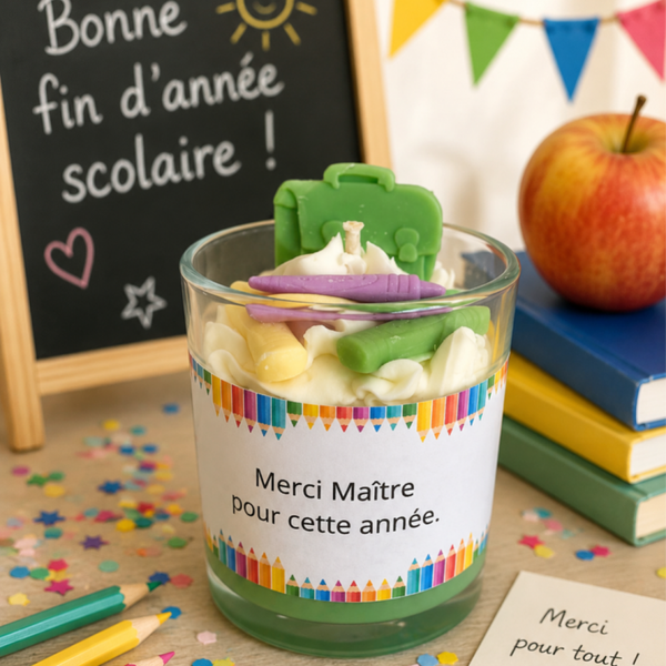 Bougie merci maitresse / maitre / atsem cartable