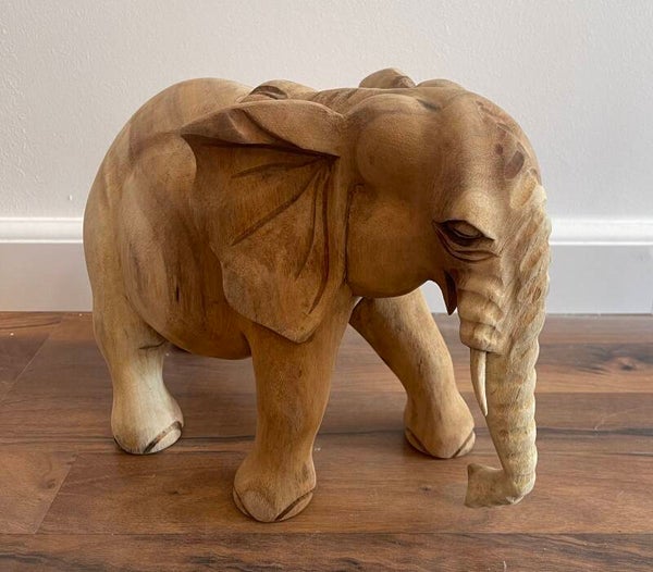 Handgemaakte Houten staande olifant - S