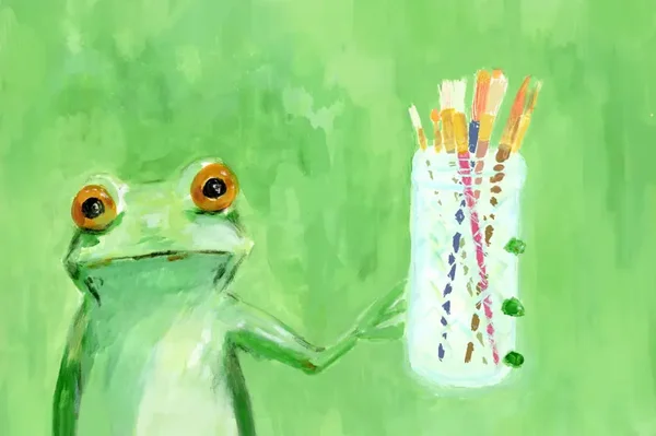 Postcard Frog & Brushes 6x4