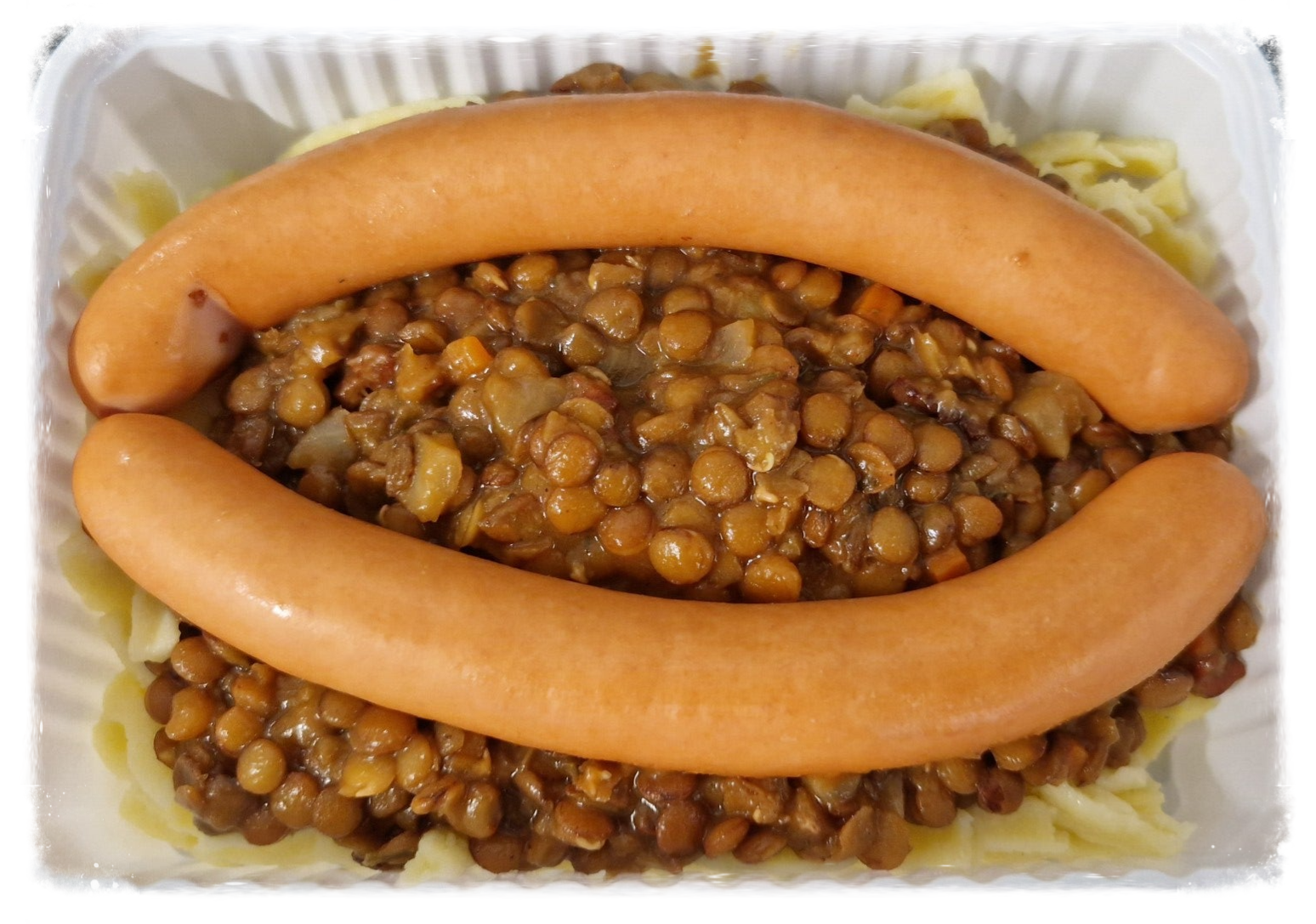 Linsen mit Spätzle und Saitenwürstle