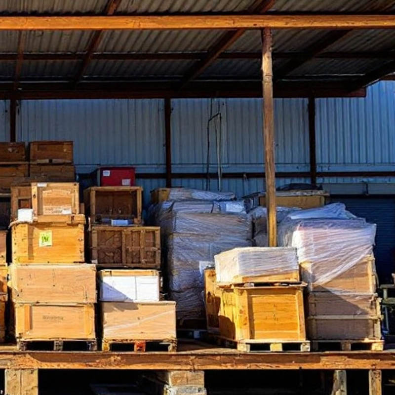 szállításra váró raklapok és dobozok