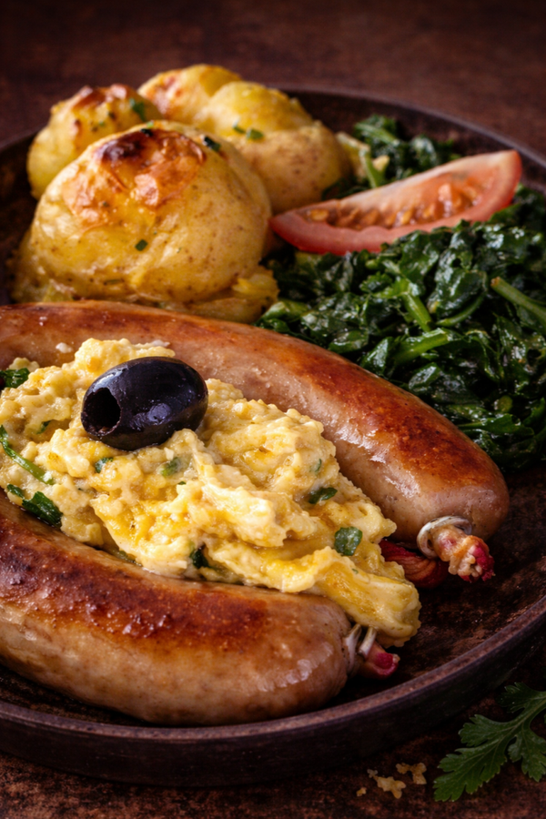 GRILLED ALHEIRA with Baby Potatoes & Scrambled Egg