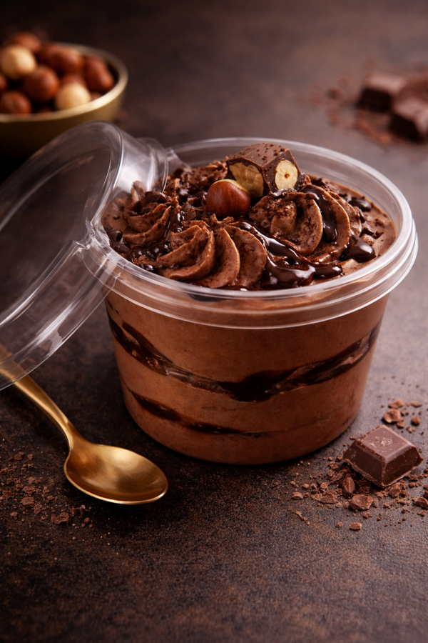 HAZELNUT MOUSSE mousse de avelã    Silky and delicately balanced, with roasted hazelnut notes and a smooth, luxurious texture.