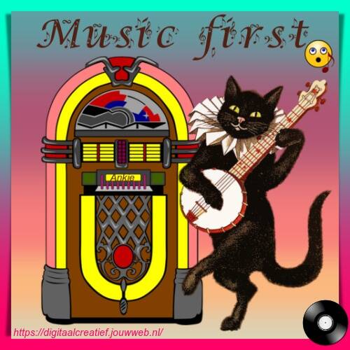 muziek afbeelding met jubox en kat