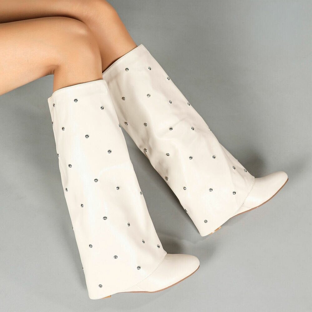 Studded Fold-Over Wedge Boot