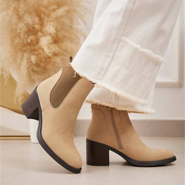 Beige Chelsea Laarsjes met Blokhak