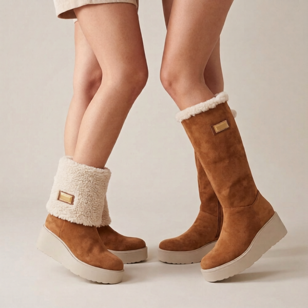 Suède/look Wedge Winterlaars met Omslag