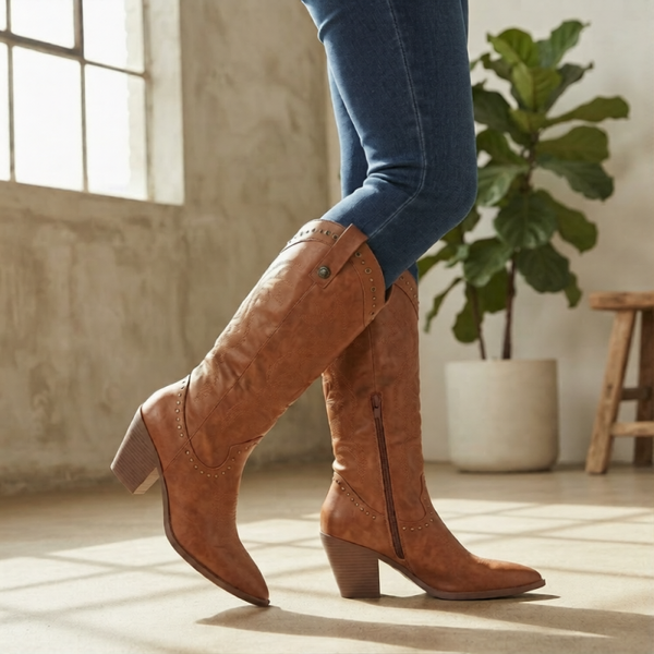 Westernboots met studs in leder-look
