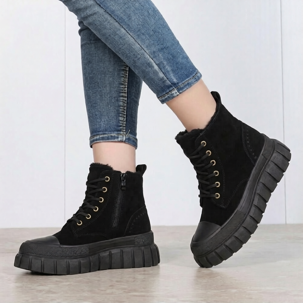 Suède/look Veterboot met Plateauzool