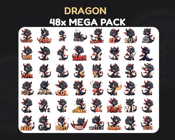 48 Cute Black Dragon Emotes Mega Pack