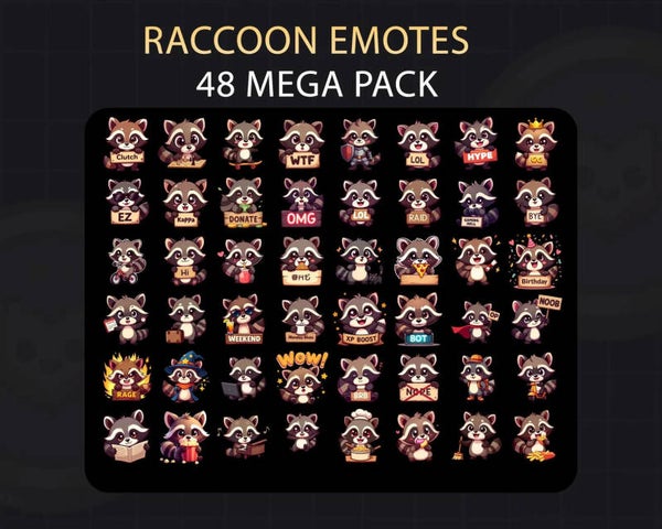 48 Raccoon Mega Pack + 19 Bonus Emotes