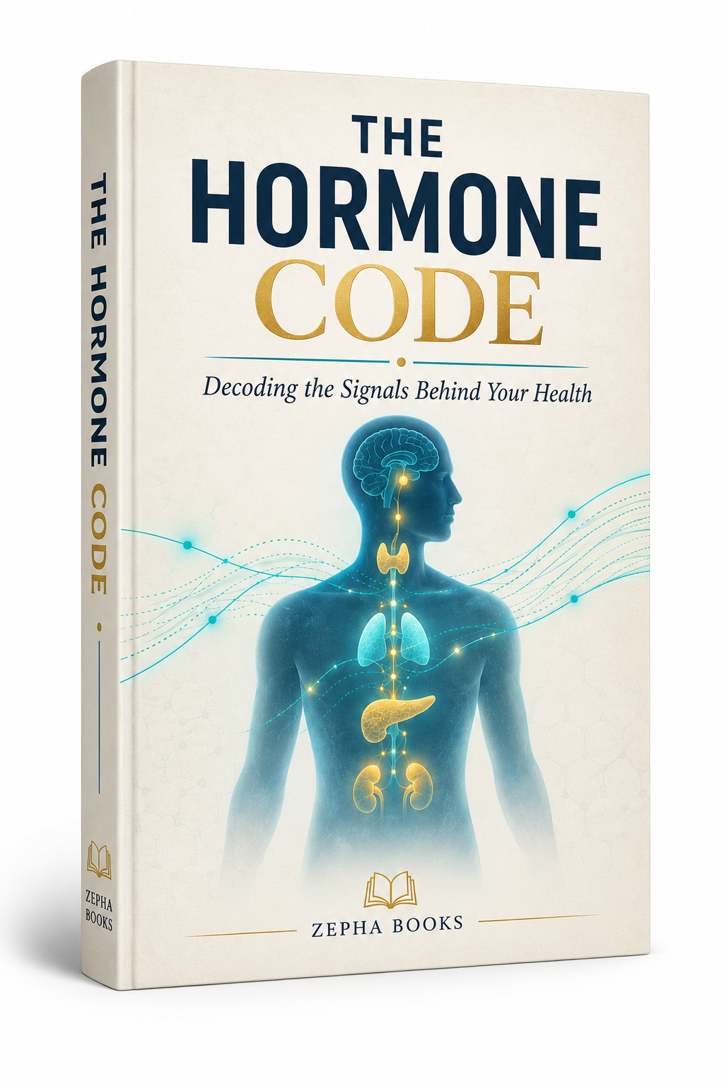 THE HORMONE CODE — Decoding the Signals Behind Your Health, a premium health and science book cover by Zepha Books.