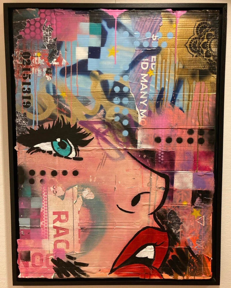 "Wanted 2 Say" 2023, 90x120cm,  Mixed Media op Cardboard