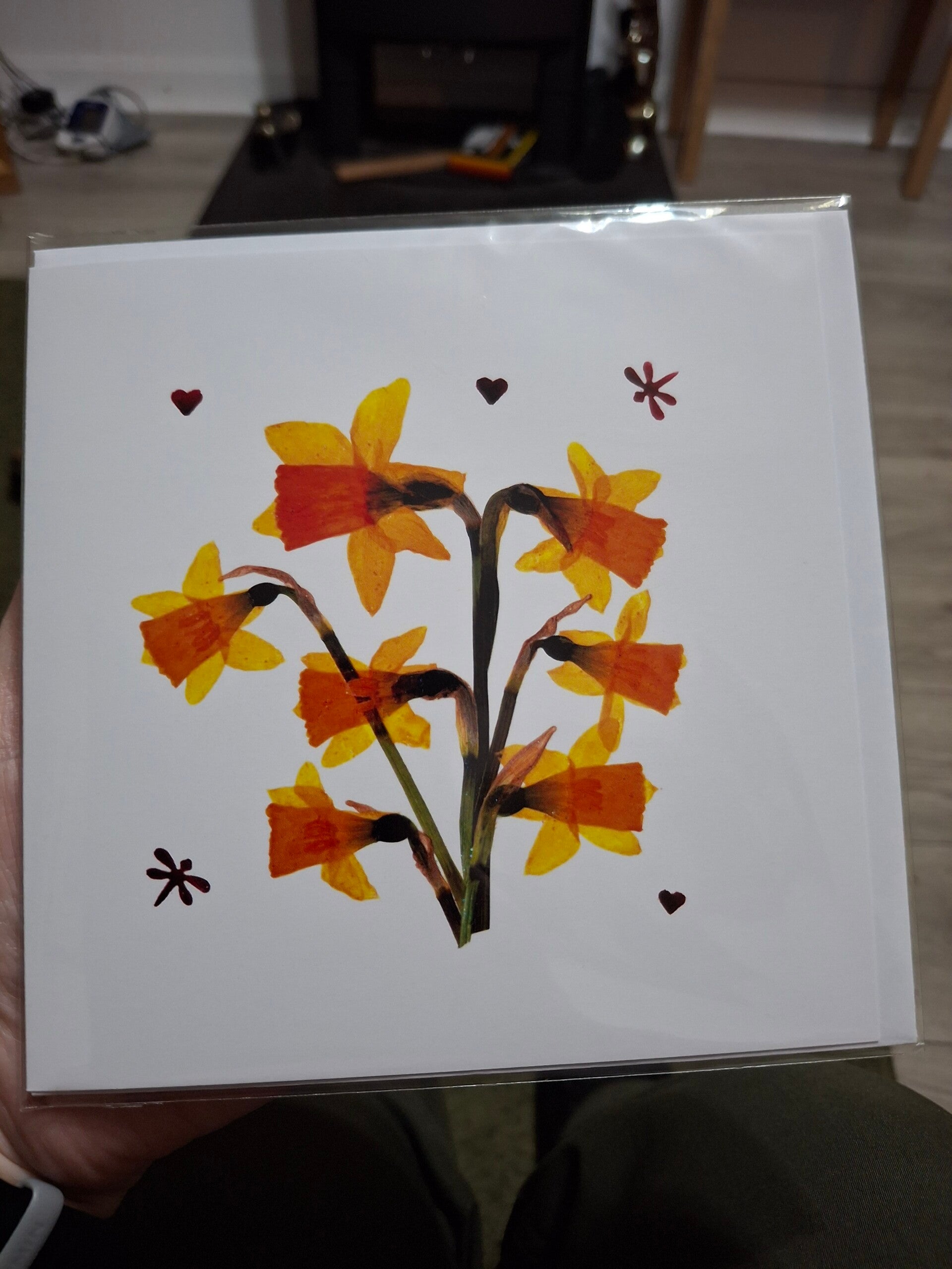 Pressed flower printed daffodil card
