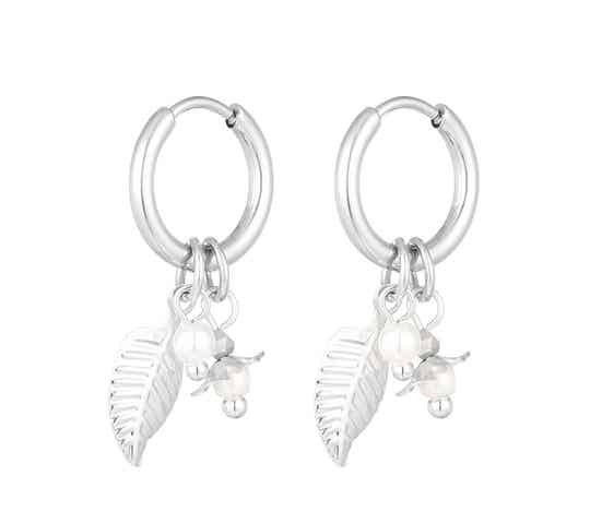 Oorbellen blad met parels - Zilver