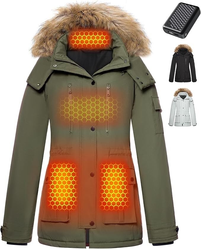 Graphene Heated Jacket for Women with Large Capacity Battery Pack Waterproof Windproof