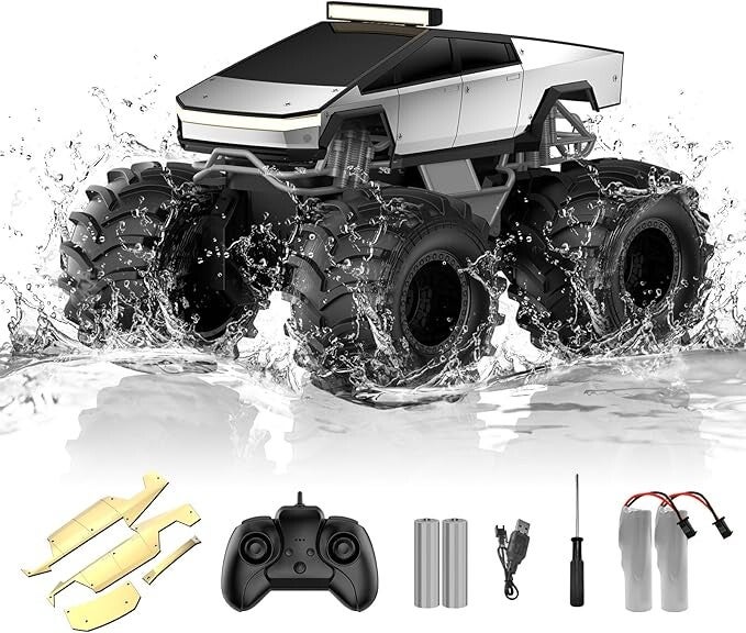 Amphibious Remote Control Car, 1:18 Monster Truck Toys for Boys RC Cars, 2.4 GHz Waterproof RC Trucks, 4WD All Terrain Off-Road Pickup, Kids Christmas Birthday Gifts Present Boys Girls Toys Ages 6+