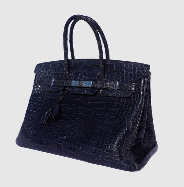 Hermès Birkin 35 handbag in blue-black Porosus crocodile