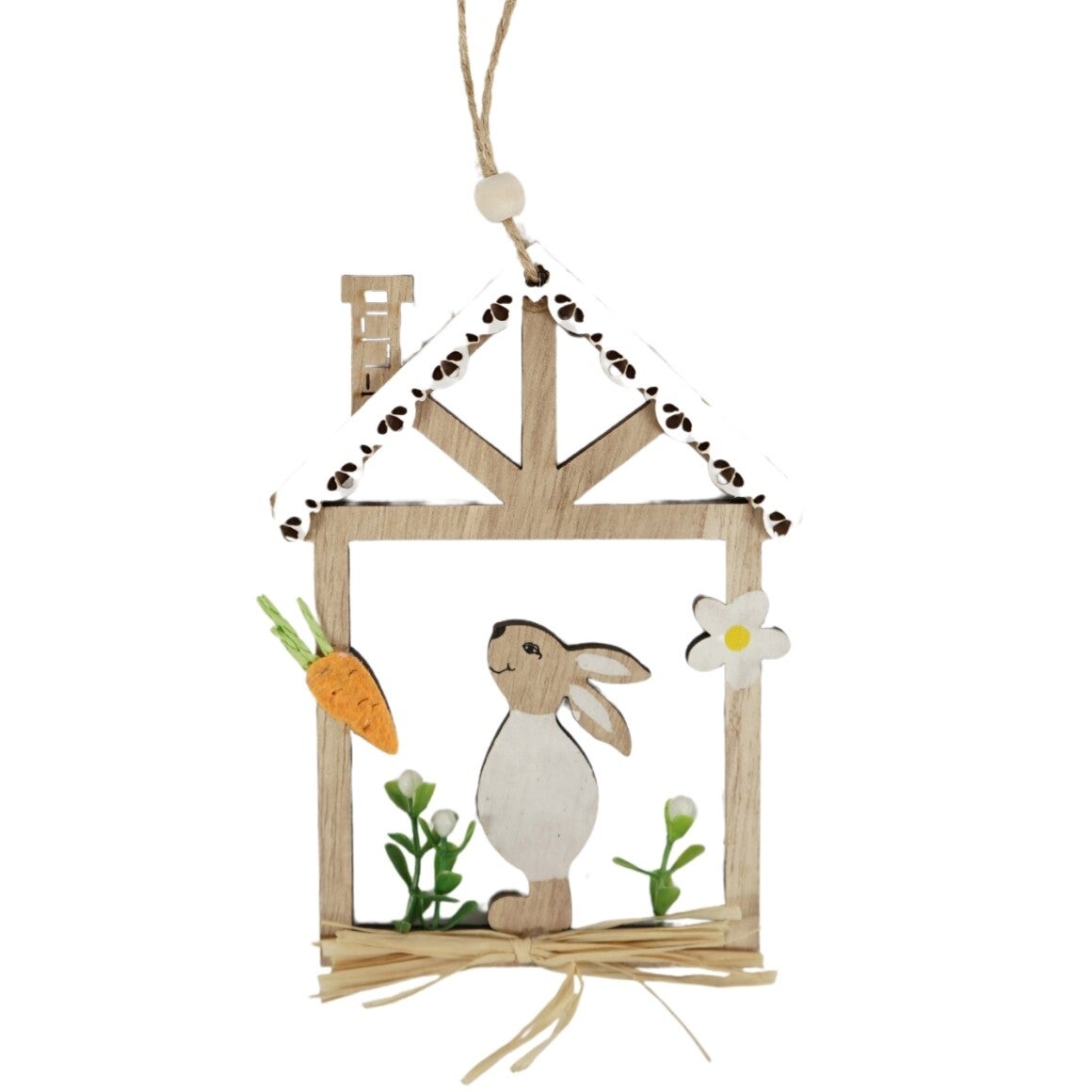 Anhänger Hase im Haus Holz 14,5 cm