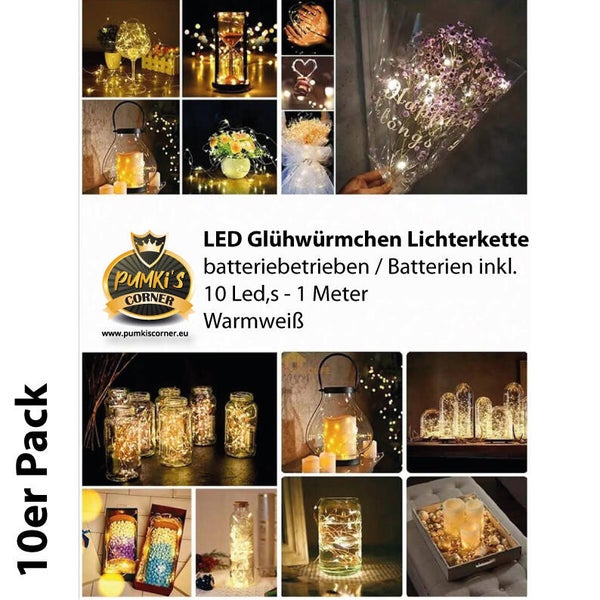 10er Pack LED Glühwürmchen Lichterkette 10 Led's / 1 Meter