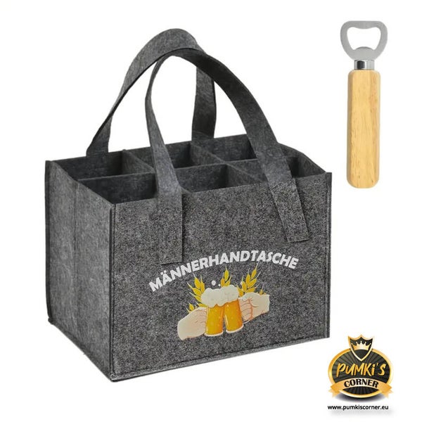 Männerhandtasche Flaschenträger Filz Grau