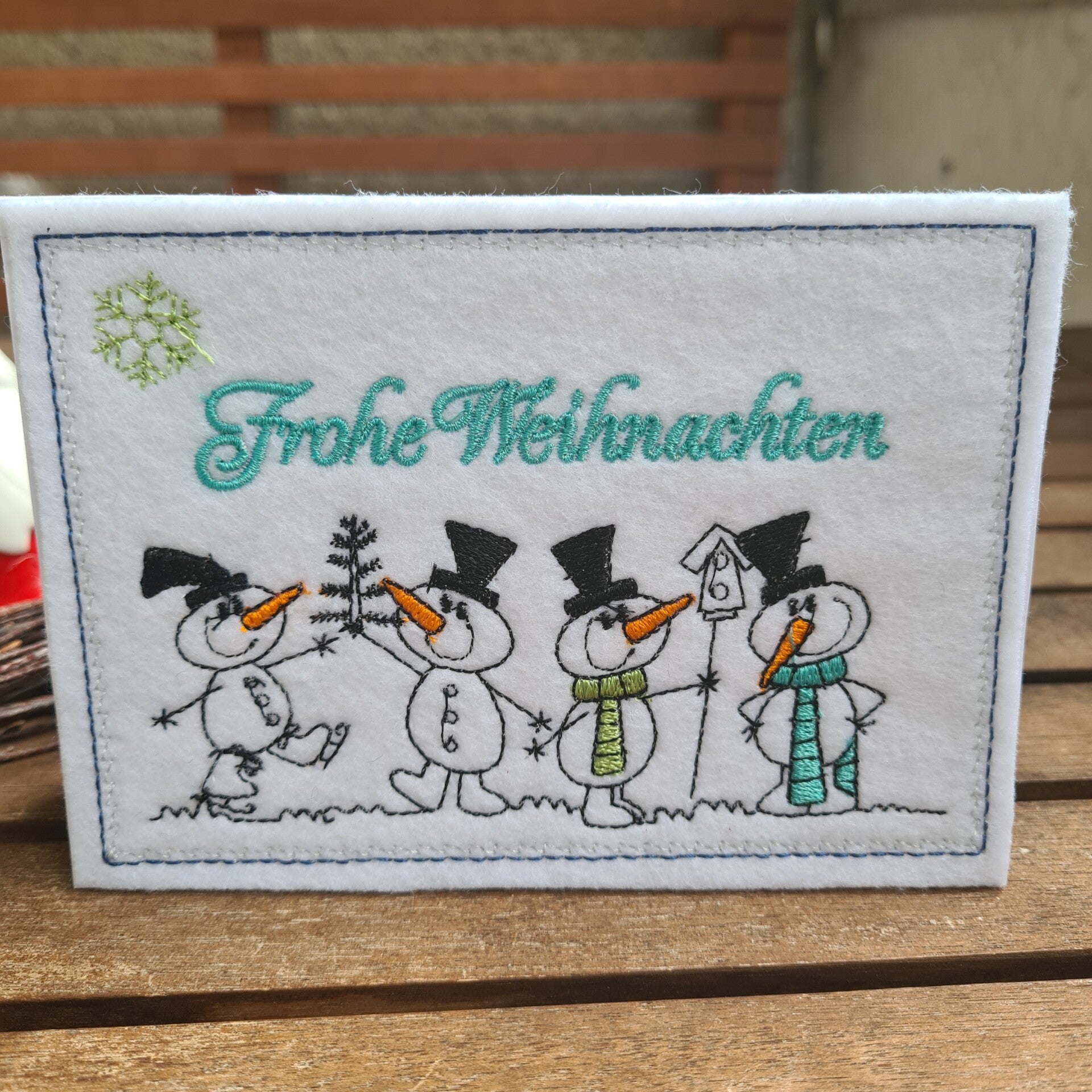 Weihnachtskarte bestickt – verschiedene Motive Frohe Weihnachten – Klappkarte aus Kraftpapier C6