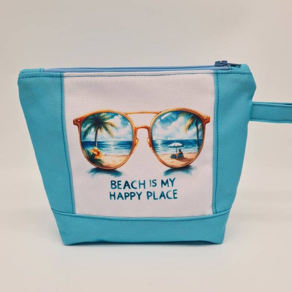 KosmetKosmetiktasche Strand – Kulturtasche wasserfest – Beach is my Happy Place – Make up Tasche Waschtascheiktasche „Sonnenbrille“ – wasserabweisend & sommerlich