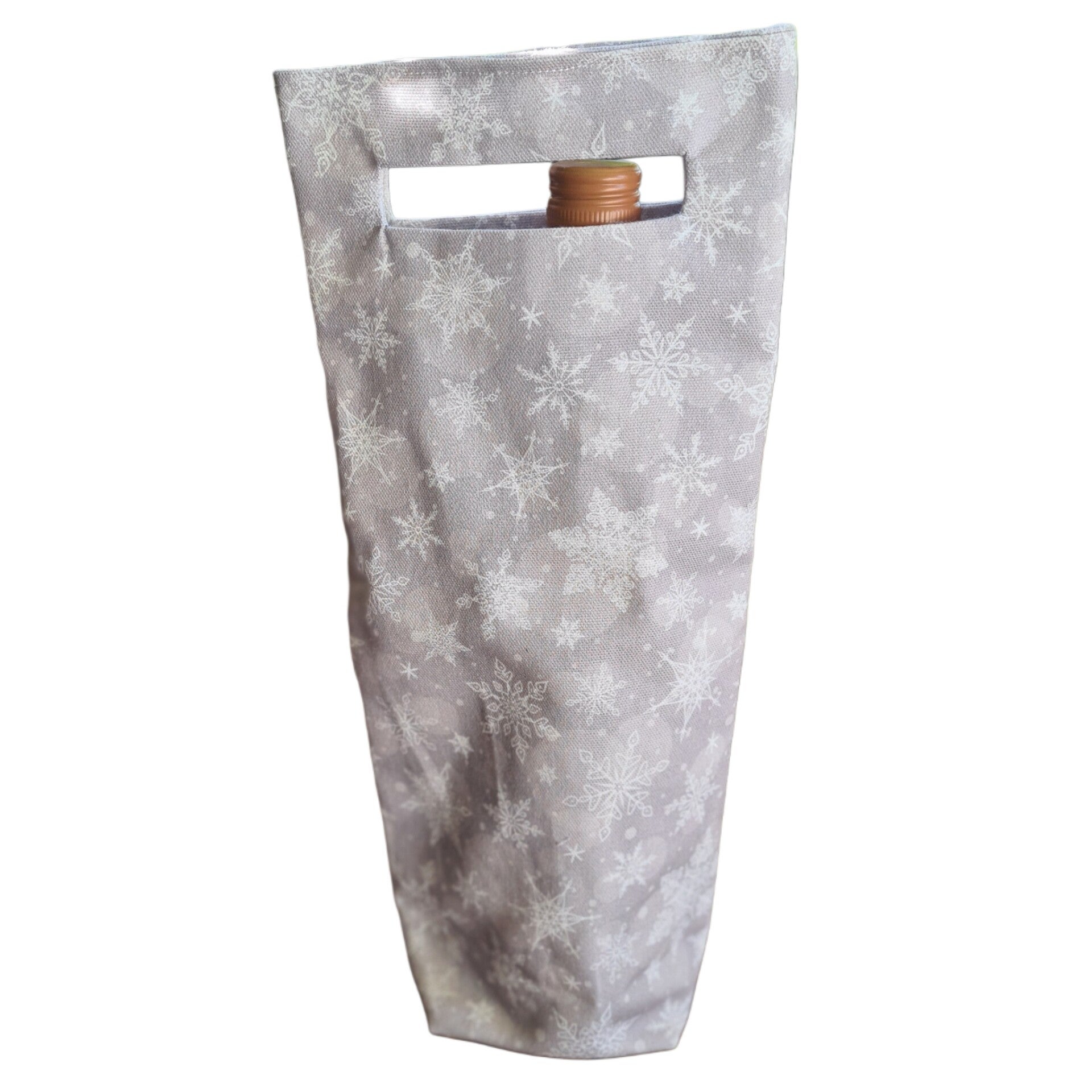 Flaschentasche Schneeflocke grau Geschenktasche