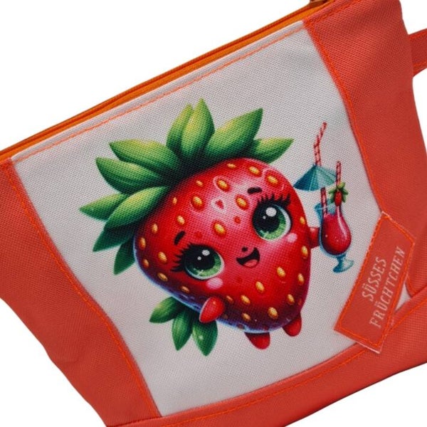 Kosmetiktasche Erdbeere süß | Schminktasche rot | Kulturbeutel handmade | Make-up Tasche mit lustigem Frucht Motiv