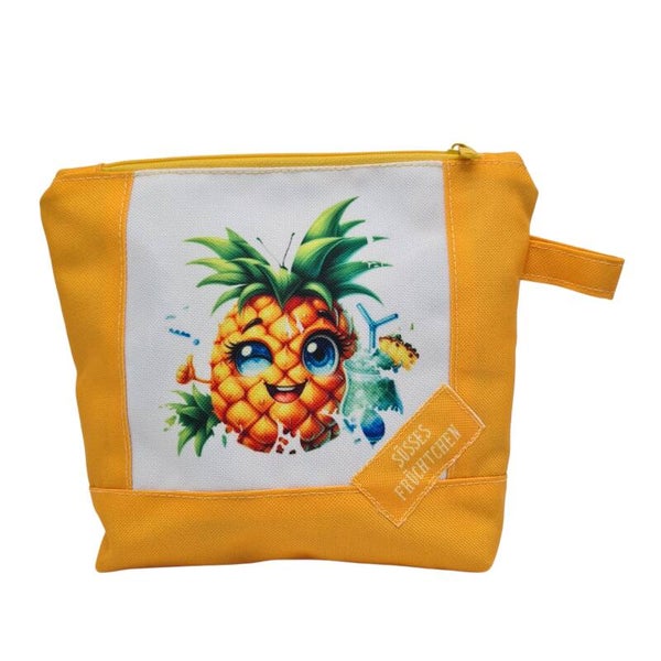 Kosmetiktasche Ananas lustig | Schminktasche gelb tropisch | Kulturbeutel handmade | Make-up Tasche Comic Frucht Sommer