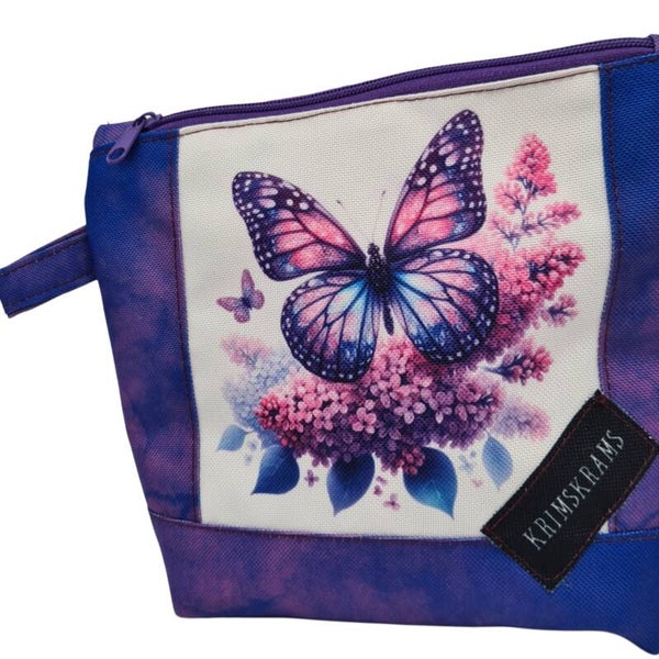 Kosmetiktasche Schmetterling aqua | Schminktasche floral grün | Kulturbeutel handmade | Make-up Tasche Maiglöckchen