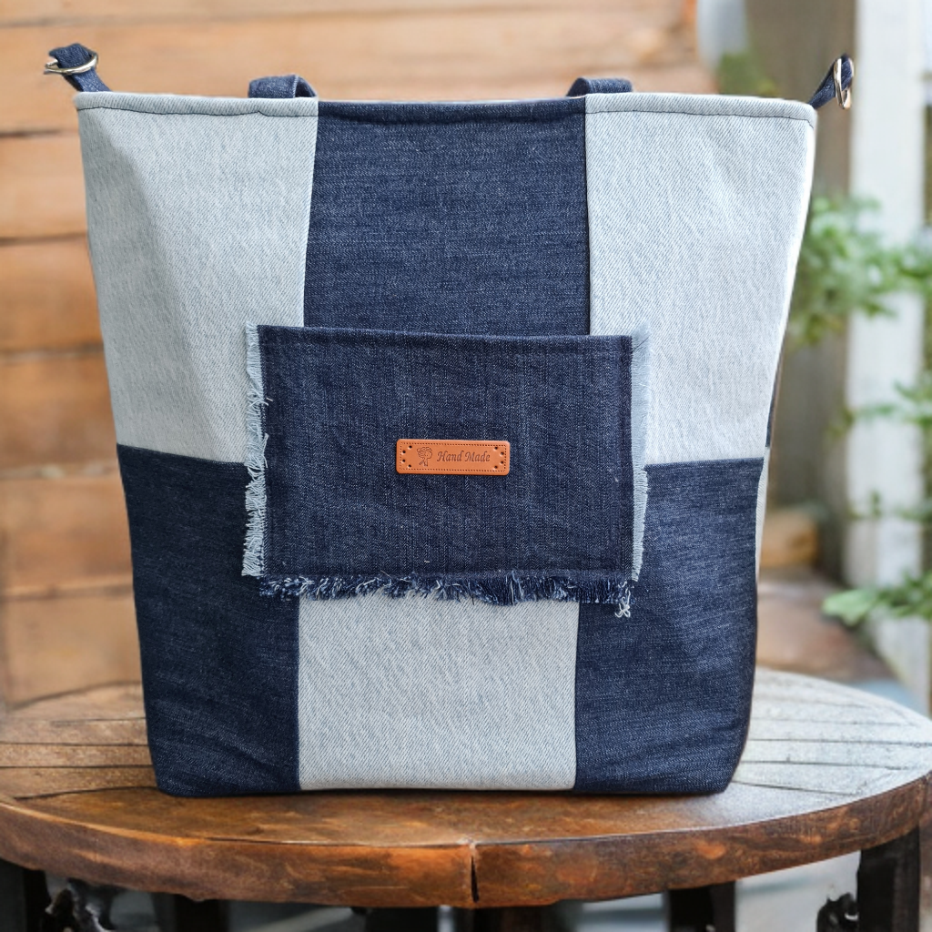 Upcycling Jeanstasche Shopper Nachhaltige Patchwork-Tasche mit vielseitigen Tragemöglichkeiten