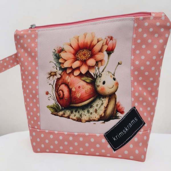 Kosmetiktasche Schnecke süß | Schminktasche rosa Punkte | Kulturbeutel handmade | Make-up Tasche Blumen Tiermotiv