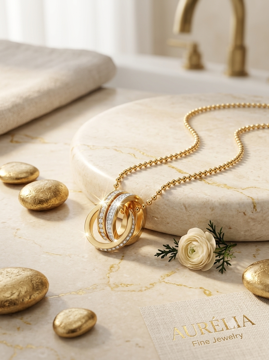 Necklace double ring gold
