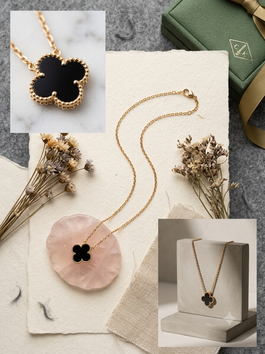 Necklace black clover gold