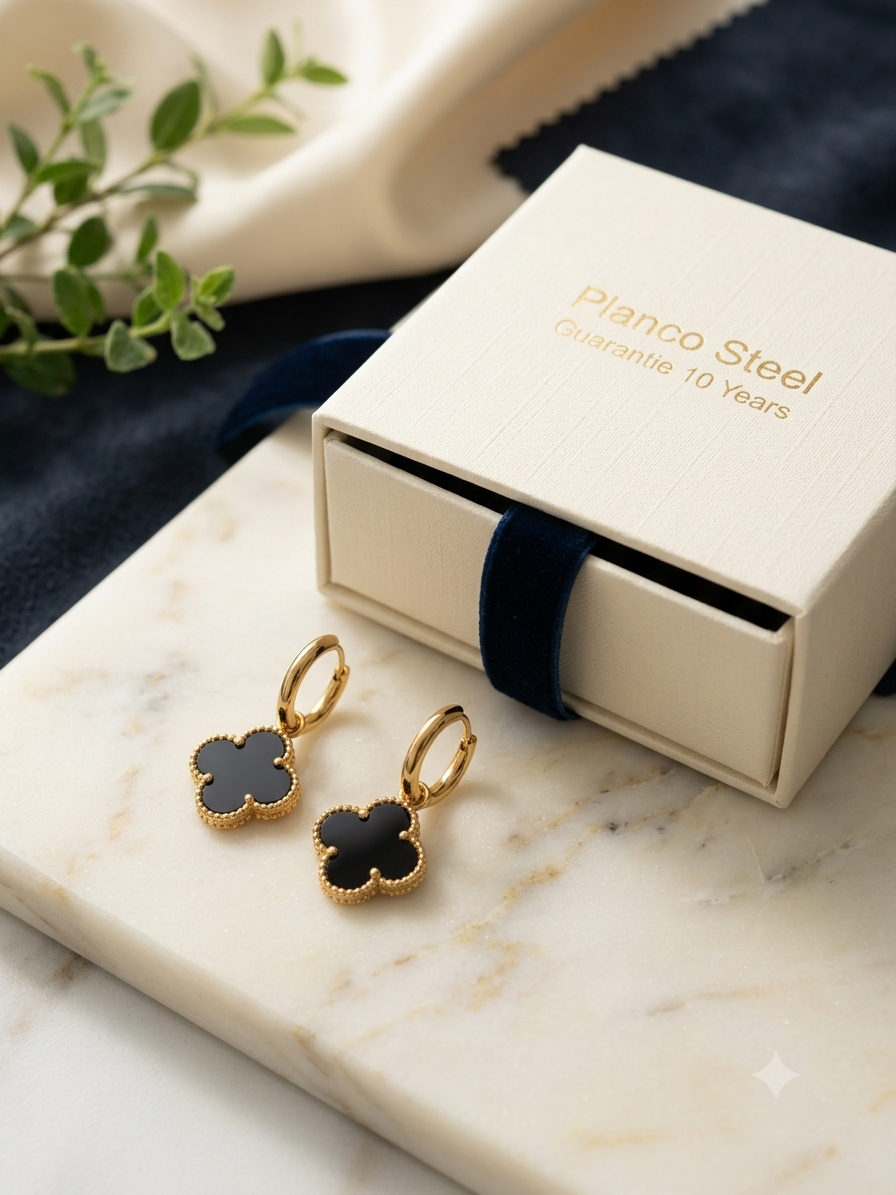 Earrings clover dangle black