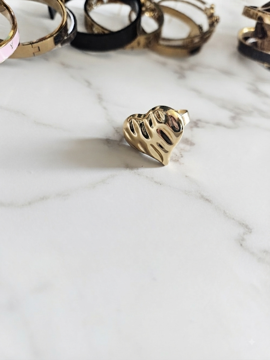 Stainless steel ring gold heart