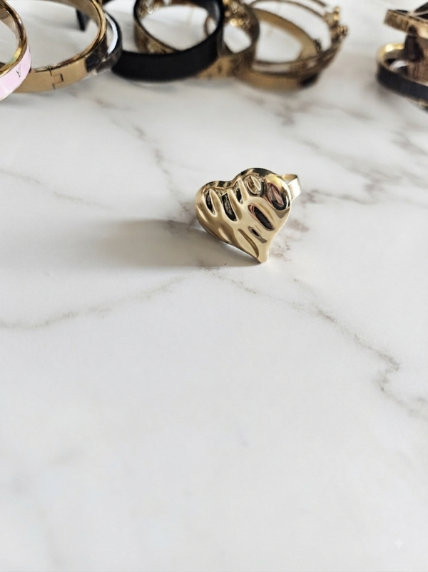 Stainless steel ring gold heart