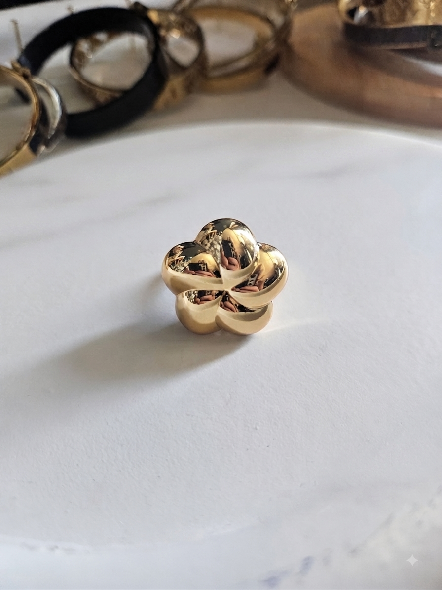Ring stainless steel gold flower