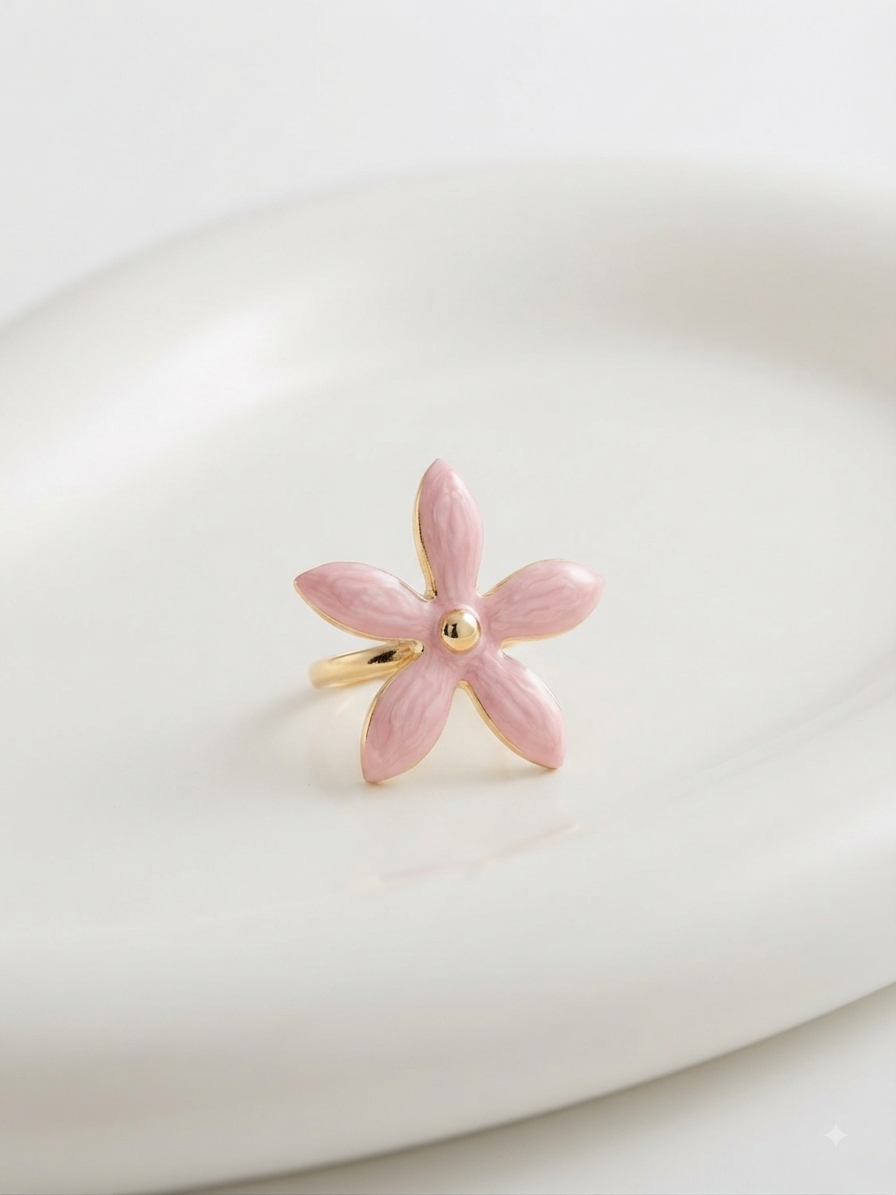 Ring stainless steel pink flower