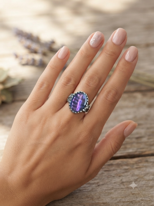 Ring "manmade" fantasy stone