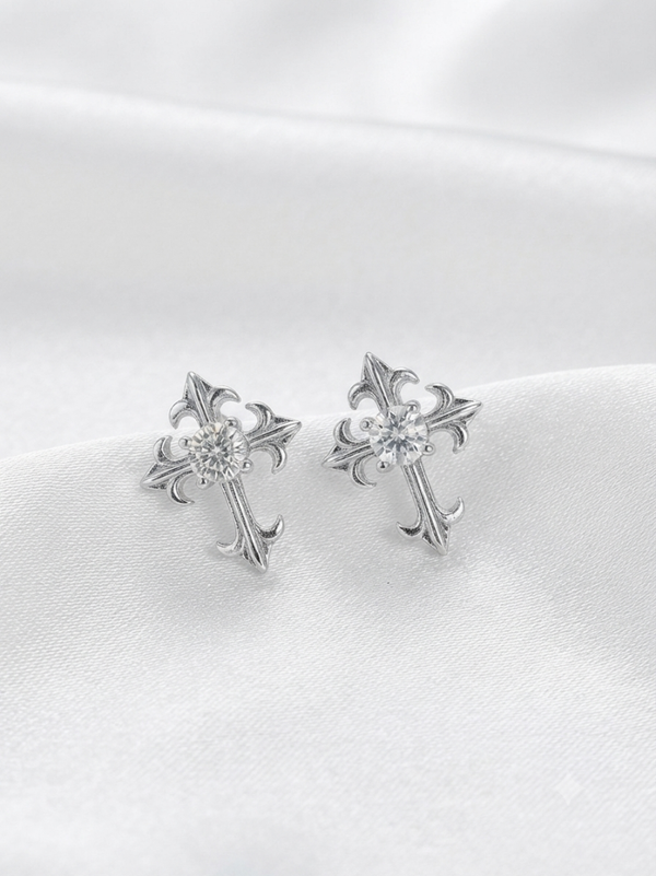 Earrings cross clear quartz