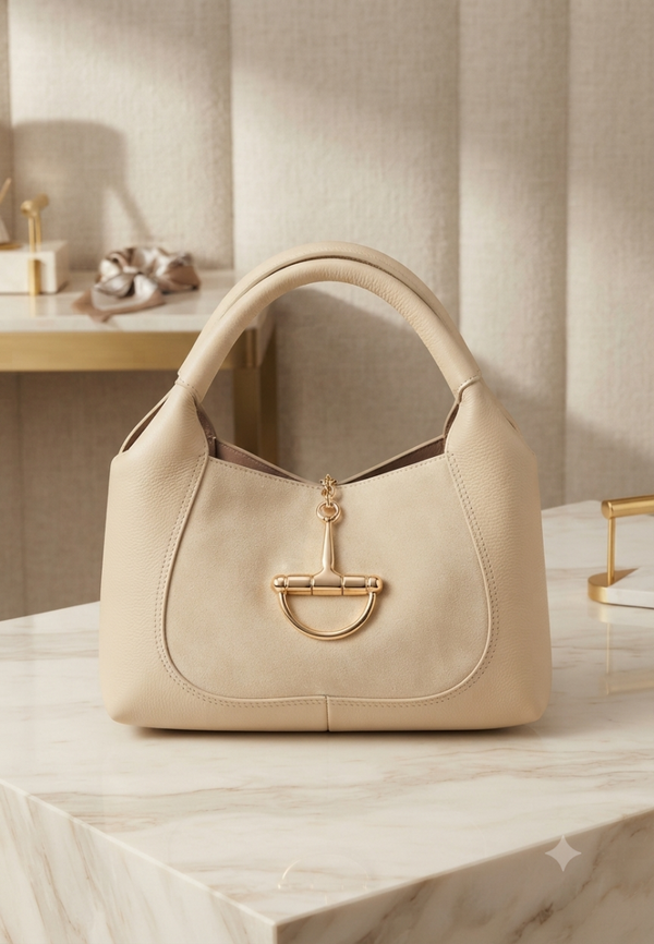 Bag horsebit beige 100% leer