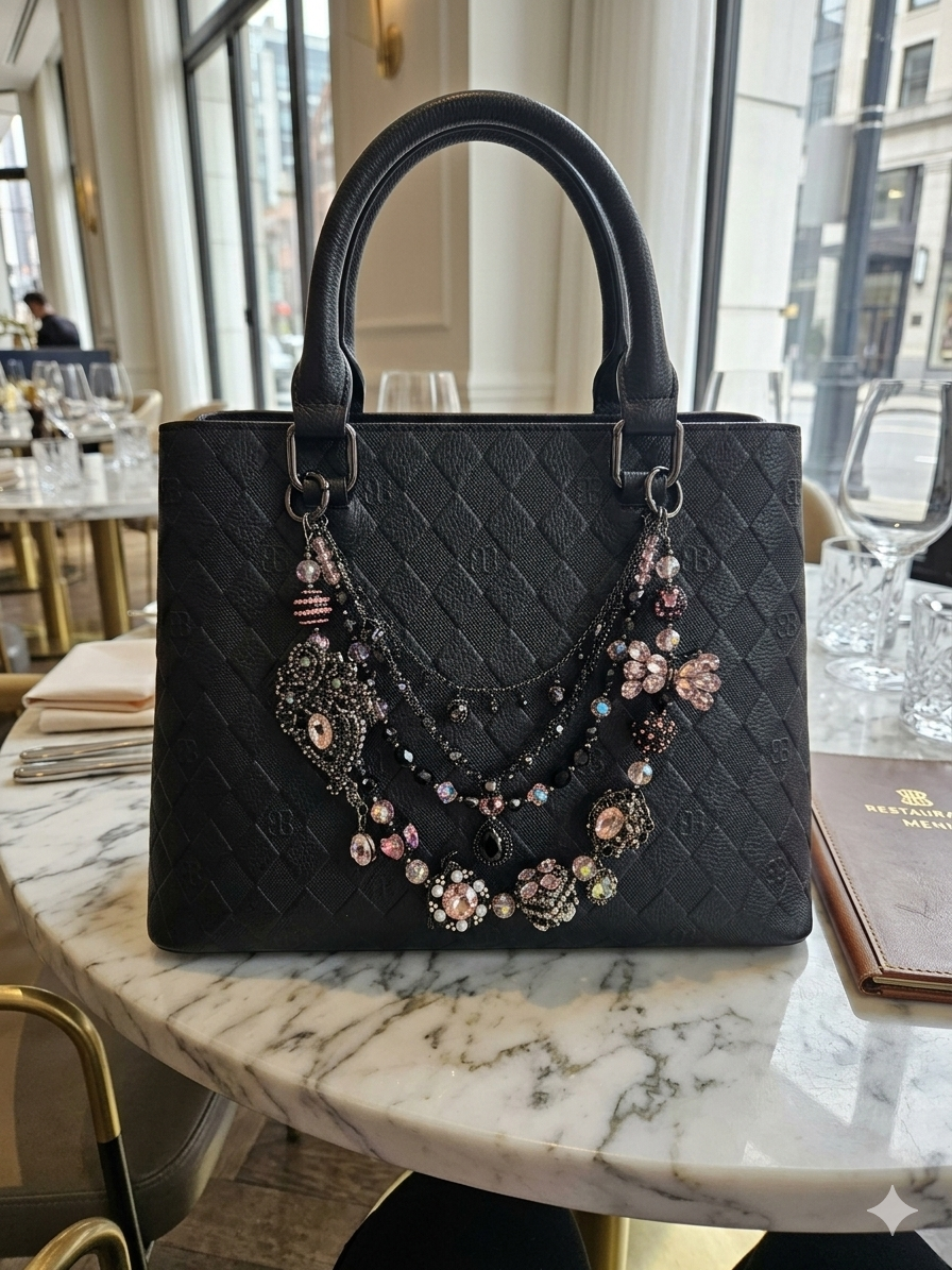 Luxury bagchain pink & black 4 layer