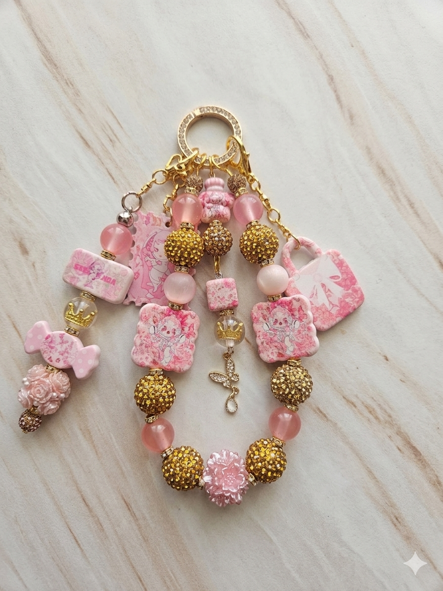 Bagcharm XL popmart golden pink