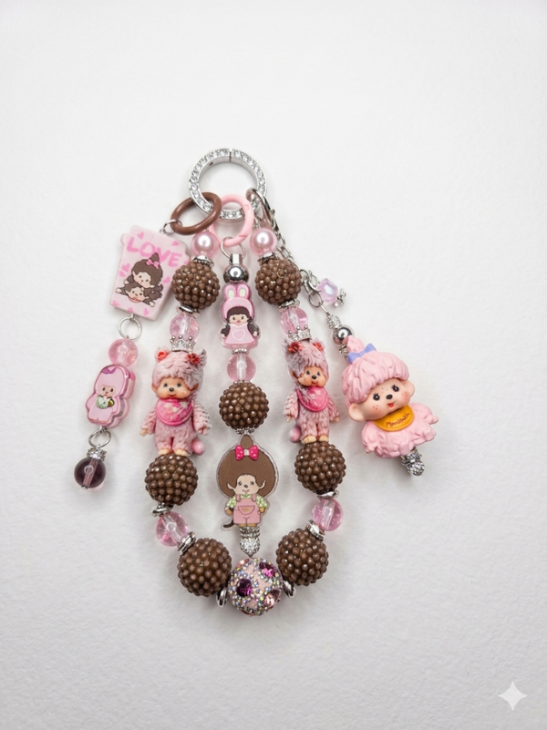 Handmade bagcharm Monchhici pink